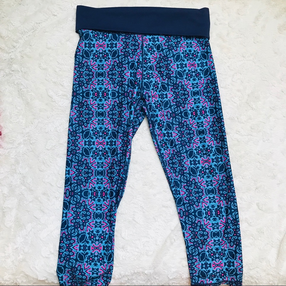 Fabletics Blue & Pink Patterned Performance Capris - image 1